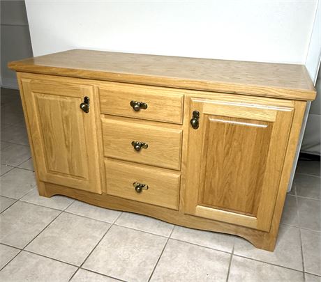 Vintage Oak Sideboard Cabinet with Brass Hardware #2