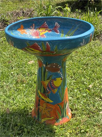 2-Piece Hand-Crafted Talavera Style Ceramic Birdbath