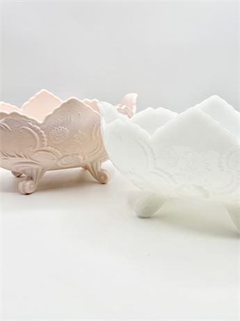 JEANETTE ~ Pair (2) ~ Shell Pink & White Lombardi Footed Bowls