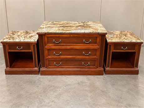 French Louis Philippe Style 3-Drawer Chest and Pair of Nightstands