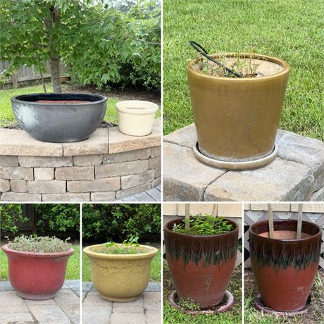 Assortment Of (7) Glazed Pottery Planters
