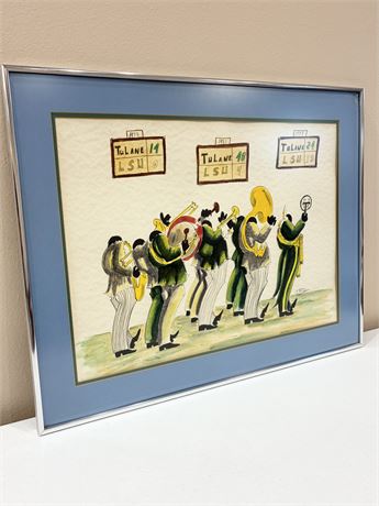PILI ROJAS ~ “Tulane vs. LSU” ~ Framed & Mayted Watercolor Painting
