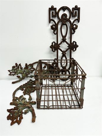 Lot of (4) Rusted Decorative Cast Iron Pieces