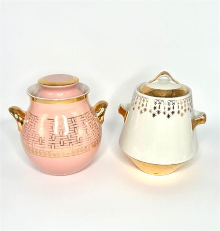 Set of 2 Vintage Mid Century Hall China Cookie Jars - Atomic Starburst Flareware