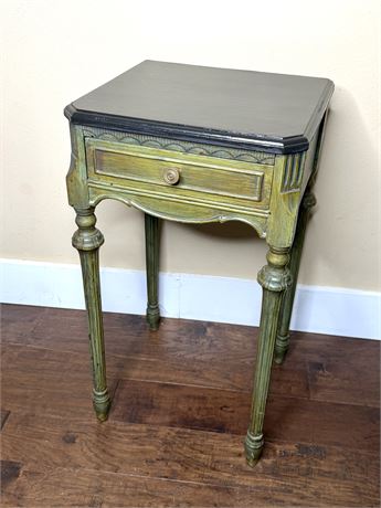 Vintage Wood Green Accent Table with Dark Gray Top