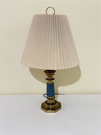 Brass Table Lamp W/ Blue Enamel Accent