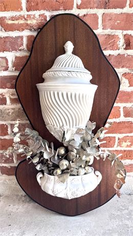 3 Piece MCM White Swirl Ceramic Lavabo Wall Fountain with Spigot - Italy