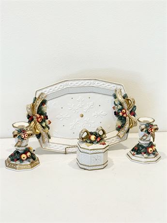 FITZ & FLOYD ~ Snowy Woods ~ 4Pc Set