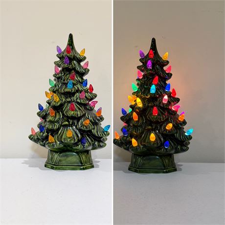 (1) Glazed Ceramic Multi-Color Lighted Christmas Tree
