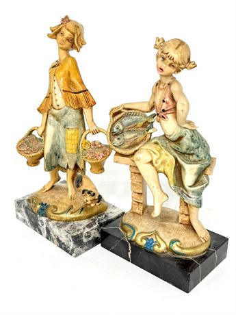 Set of 2 Vintage Carrara Marble Simonelli Depose Italy Figurines