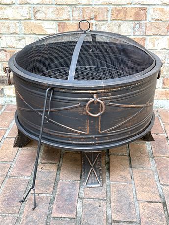 26" Round Steel Fire Pit with Bronze Finish - Includes Screen and Poker - New