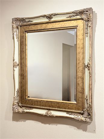 Large Ornate Gold & Cream Wall Mirror With Beveled Glass