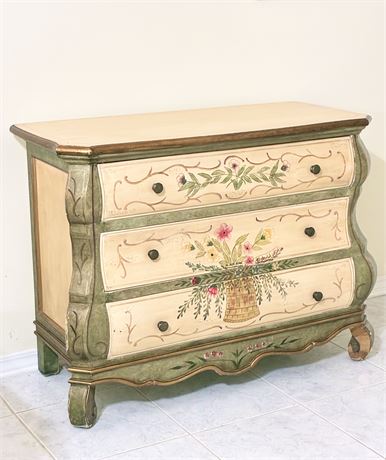 Distressed Finish Hand-Painted Wooden Serpentine Bombay Chest