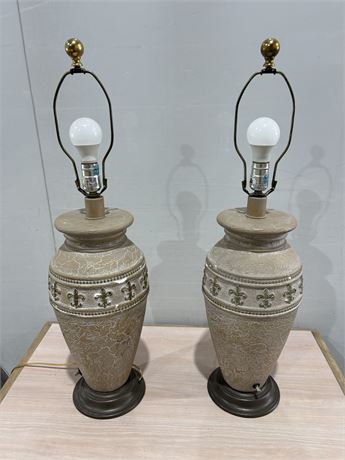 Fleur-dis-Lis Crackled-Glazed Table Lamps ~ Set of 2