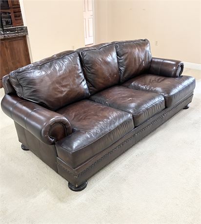 BERNHARDT ~ “Foster” ~ Nail-Head Trim Leather Sofa
