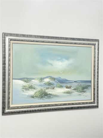 G WOOD ~ Silver Framed Original Canvas Beach Painting