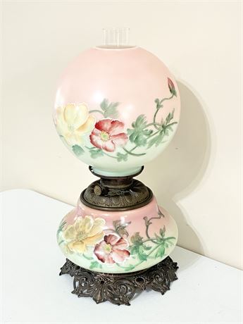 Antique Hand-Painted Victorian Parlor Oil Lamp ~ Excellent
