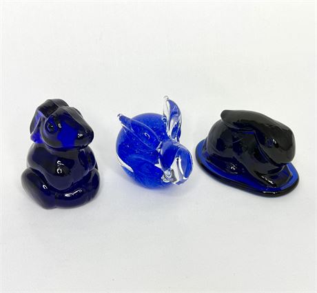 Set of 3 Vintage Glass Bunny Paperweights