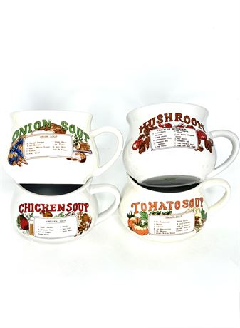 Set of 4 Vintage Soup Recipe Mugs