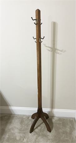Vintage Mission-Style Oak Coat & Hat Rack