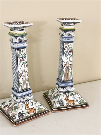 ESTRELA DE CONIMBRIGA ~ Portugal ~ Pair of Hand-Painted Candlesticks
