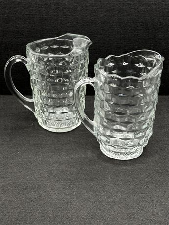 Pair (2) ~ Vtg Glass Pitchers