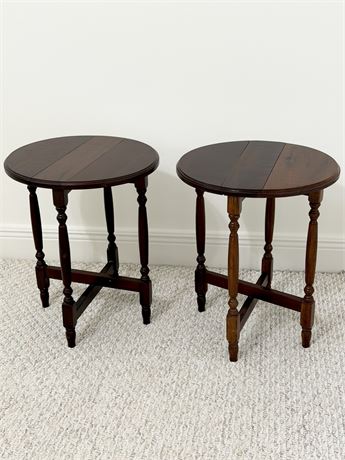 Pair (2) Solid Dark Wood Drop Leaf Accent Tables