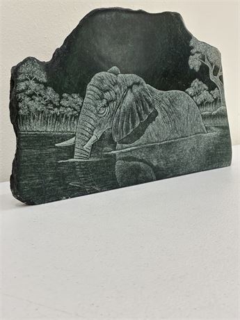 S. NDINIS ~African Verdite Stone Etched Elephant Plaque