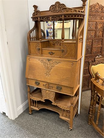 Vintage American Mirrored Oak Secretary