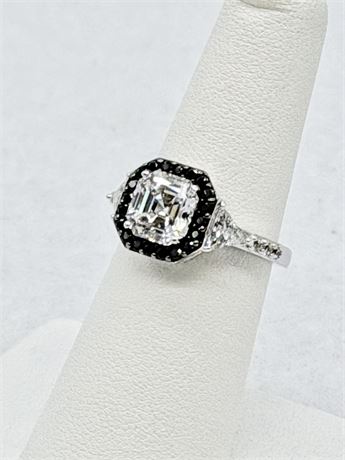 925 ~ Cubic Zirconia & Black Spinel Sterling Silver Ring ~ Size 6