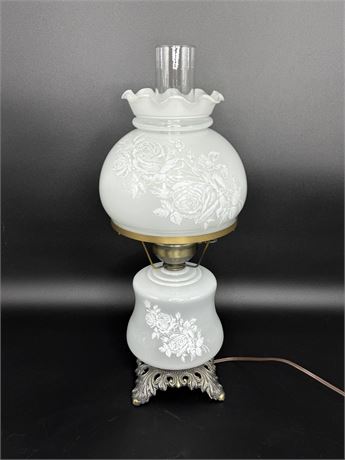 Vintage White Floral Hurricane Lamp