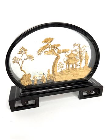 Vintage Chinese Cork Carving Diarama