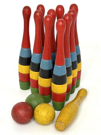 Small Vintage Wooden Toy Bowling Set