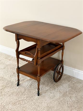 Vtg. Solid Wood Drop Leaf Tea Cart With Removable Tray