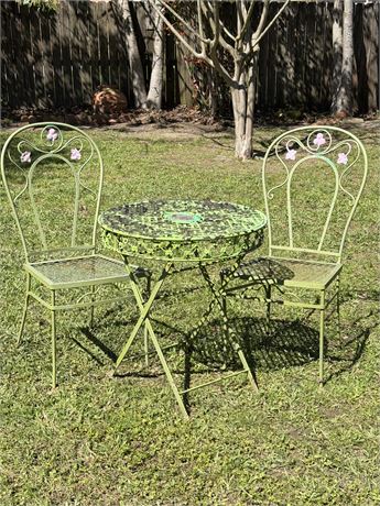 Green Cast Iron Bistro Set With Floral Design