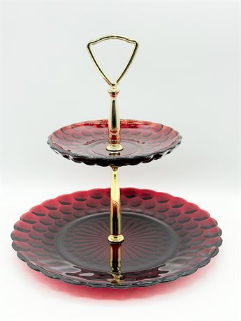 ANCHOR HOCKING ~ Bubble Ruby ~ 2 Tier Tidbit