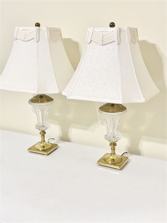 Pair (2) Brass & Cut Glass Table Lamps