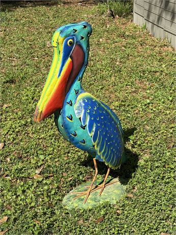 Metal Pelican Garden Statue