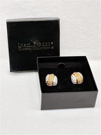 FASHION ~ JOAN RIVERS ~ Topaz & White Crystal Hoop Clip Earrings
