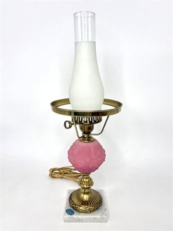 Vintage Fenton Pink Floral Hurricane Lamp