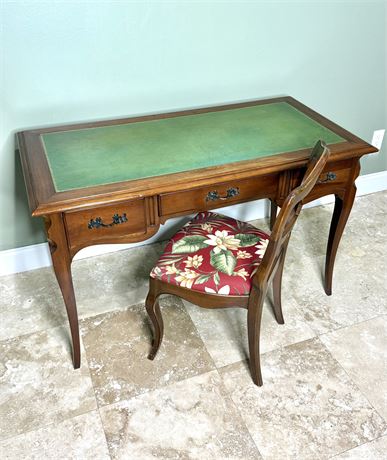 Vintage Solid Wood Writing Desk with Leather Inlay and Solid Wood Desk Chair