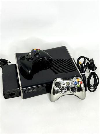 Black Xbox 360 S Model 1439 Console with 2 Controllers