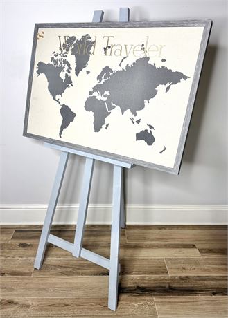 Wood Easel with World Travel Pinboard