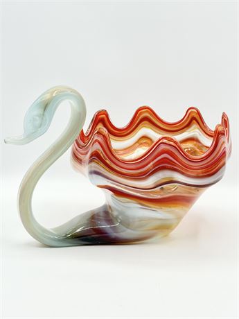 Murano Style Art Glass Swan Bowl