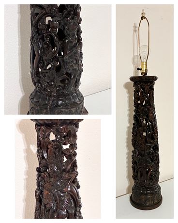 Carved Wooden Balinese/Indonesian Lamp