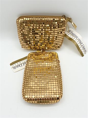 WHITING & DAVIS ~ Gold Metal Mesh Coin Purse and Case Set