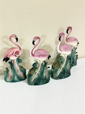 (4) Ceramic Mid-Century Pink Flamingo Flower Table Planters