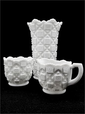 WESTMORELAND ~ Old Quilt ~ Milk Glass 3 Piece Serving Set