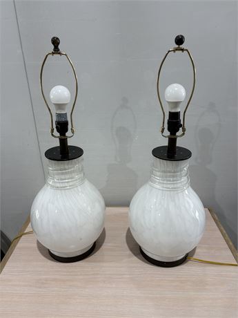 VTg ~ White Art Glass Lamp ~ Set of 2 ~ Lights Top and Bottom