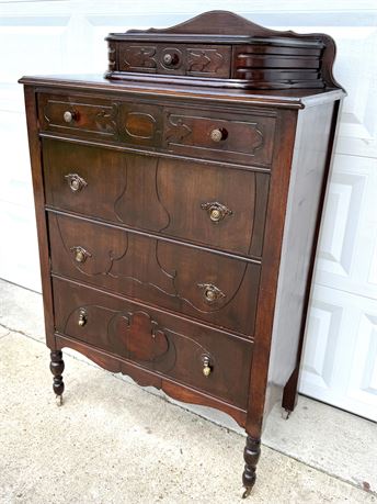 Antique Solid Wood Highboy Dresser on Casters